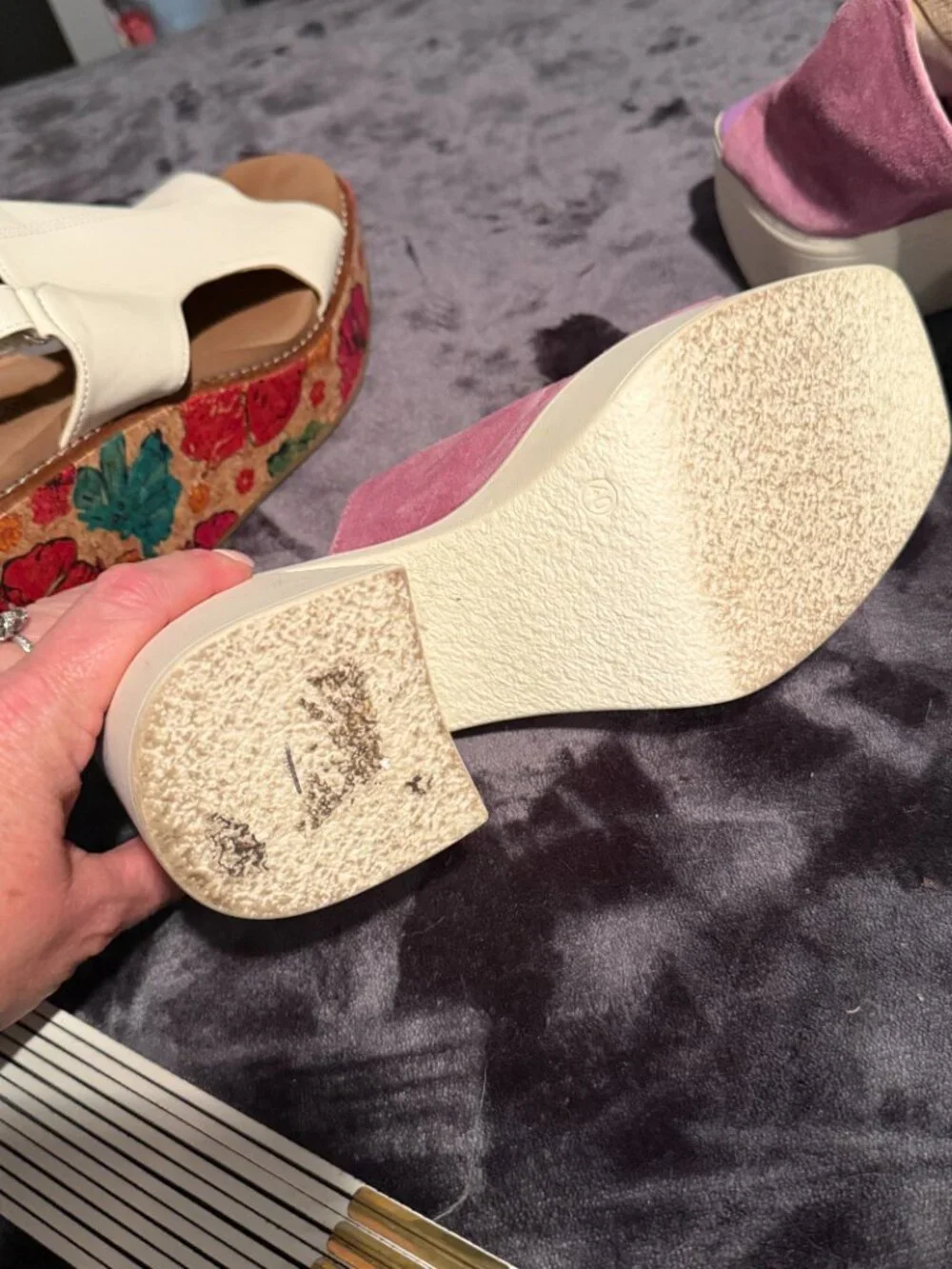 Free People - Zoe Platform Sandals - White, Purple - 10